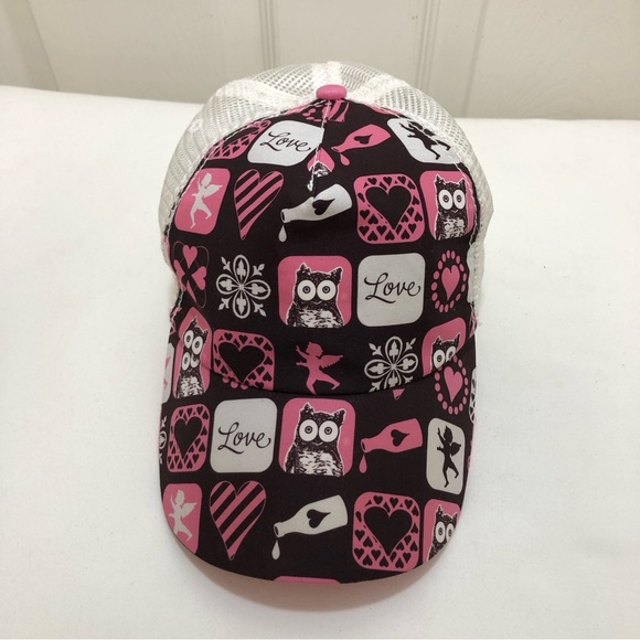 Hooters Rare Mesh Trucker Pink Brown Aol Heart Cupid Snap Back Adjustable Hat - Picture 2 of 13